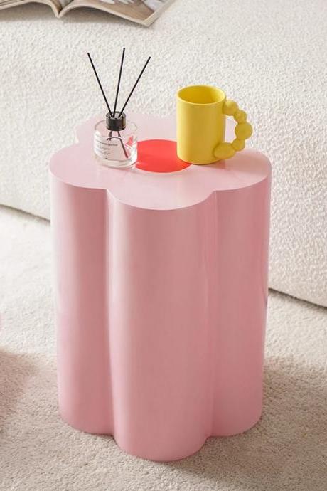Modern Pink Round Wavy Edge Bedside Table