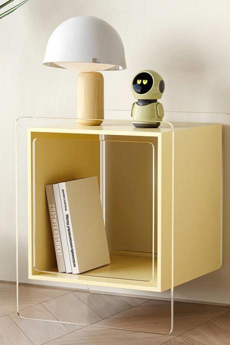 Modern Acrylic Legged Yellow Bedside Nightstand With Storage