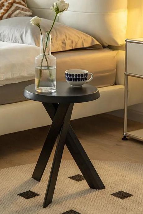 Modern Round Black Wooden Side Table With Tripod Legs