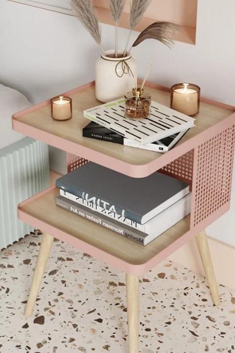 Modern Two-tier Wooden Bedside Table With Storage