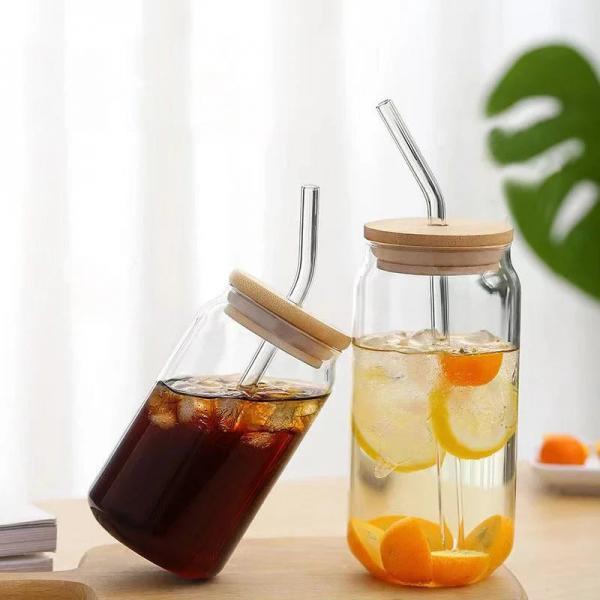 Glass Water Bottles with Bamboo Lids and Straws