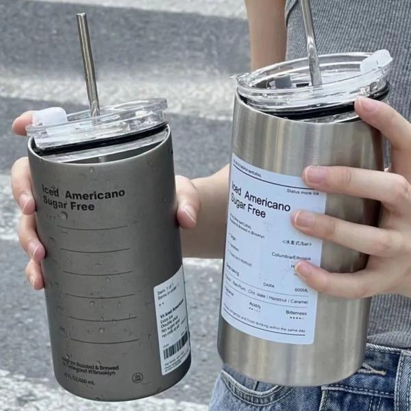 Stainless Steel Insulated Coffee Canister with Straw