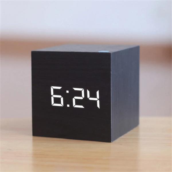 Modern Minimalist LED Wooden Cube Digital Alarm Clock