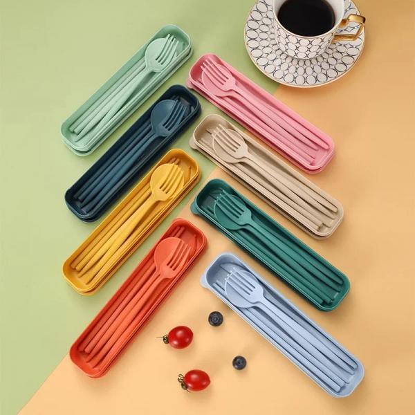 Colorful Reusable Travel Utensil Sets with Case - 8pcs