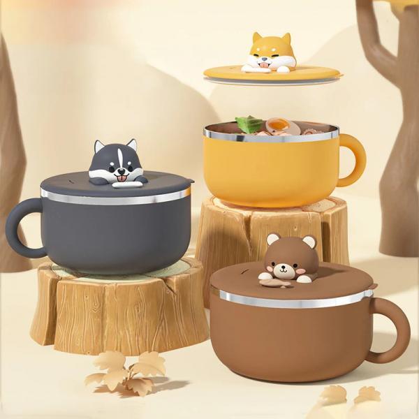 Cute Animal Ceramic Soup Mugs with Lid Set