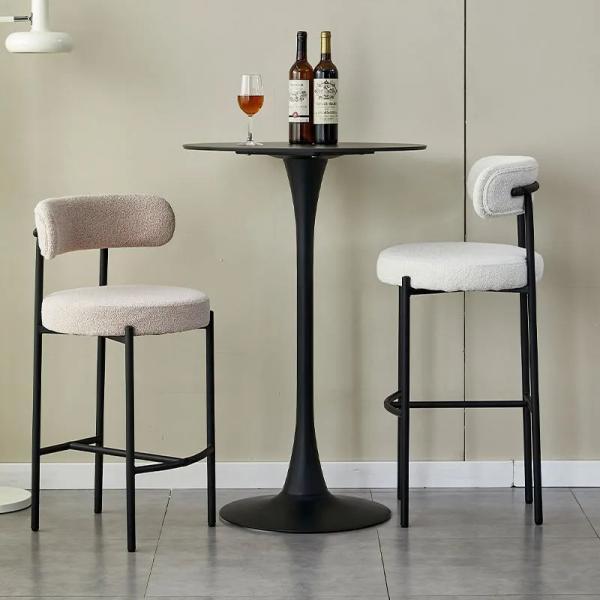 Modern Bar Table Set with Two Upholstered Stools