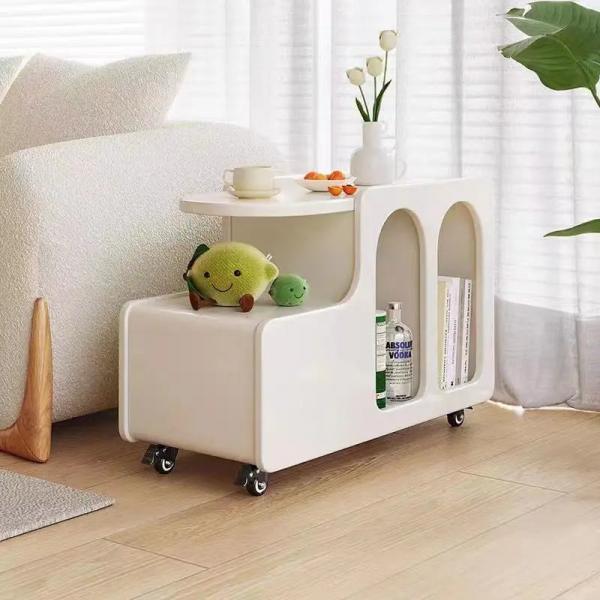 Modern Mobile Side Table with Shelves and Wheels