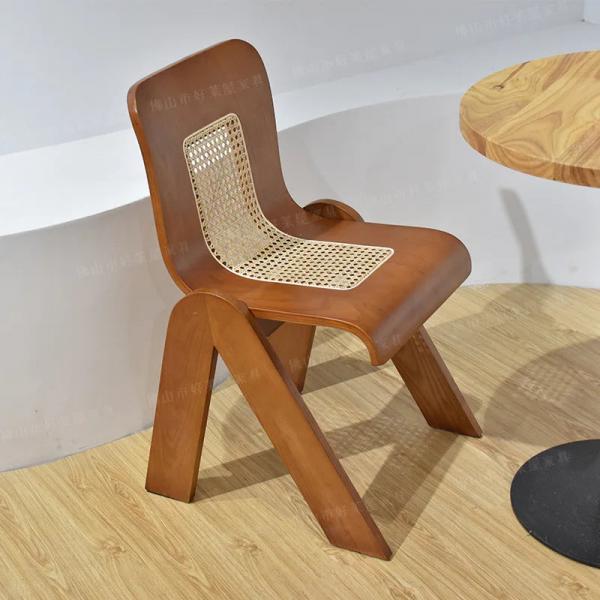 Modern Wooden Accent Chair with Woven Rattan Seat