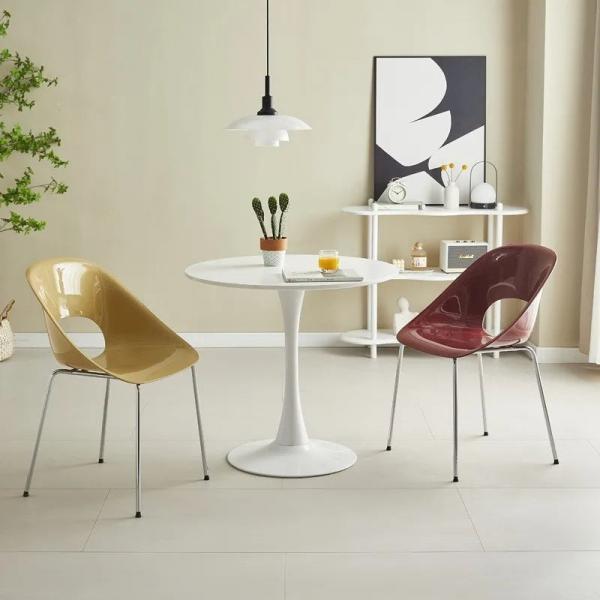 Modern Dining Set with Round White Table and Chairs