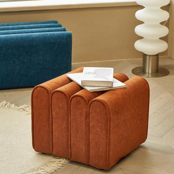Modern Velvet Ottoman Footstool with Unique Pleated Design