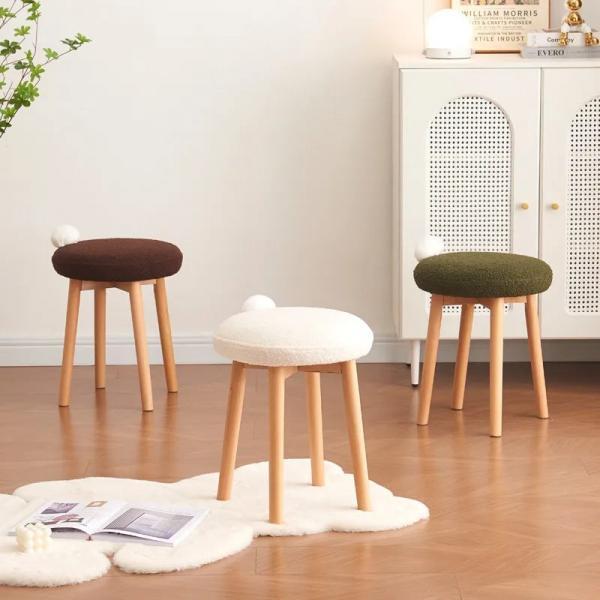 Modern Round Wooden Stools with Soft Cushion Top