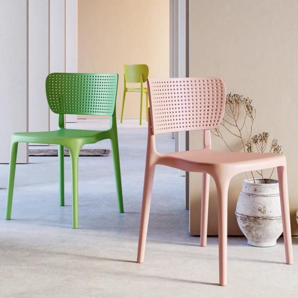 Modern Perforated Stackable Plastic Chairs in Pastel Colors