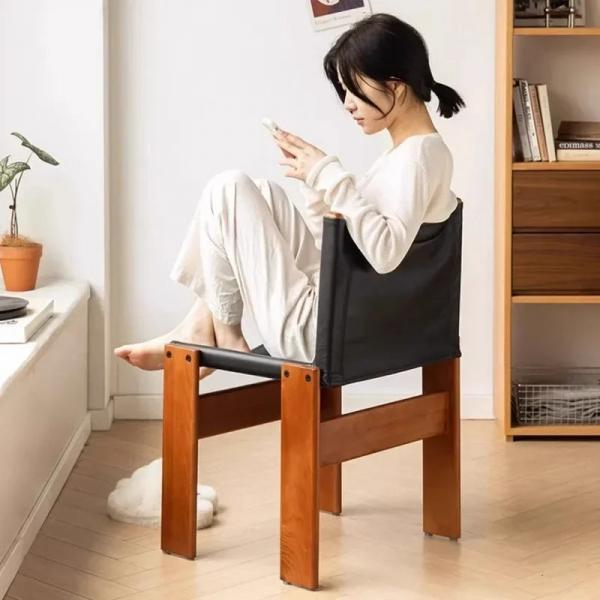 Ergonomic Wooden Frame Chair with Integrated Fabric Pocket