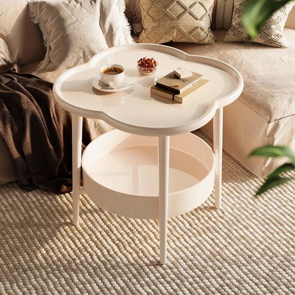 Modern Round White Coffee Table with Lower Shelf