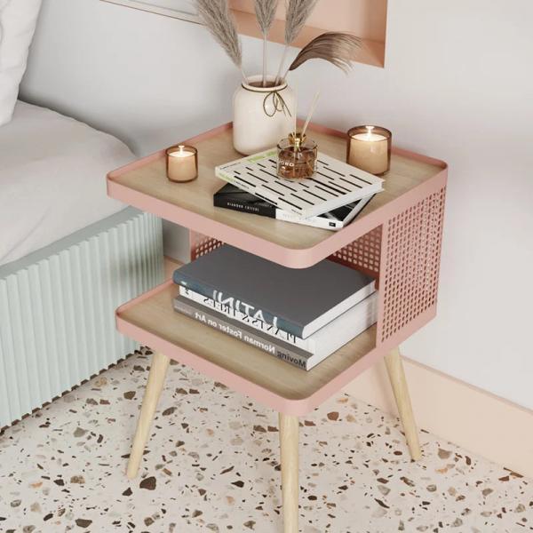 Modern Two-Tier Wooden Bedside Table with Storage