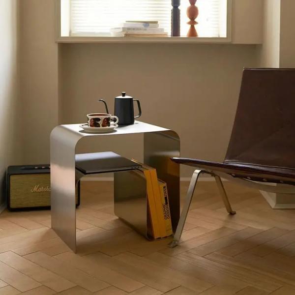 Modern Stainless Steel Minimalist Side Table with Shelf