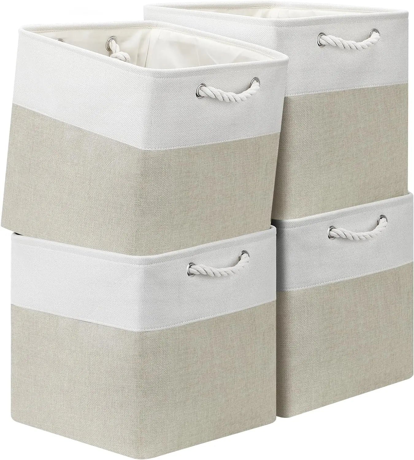 Collapsible Canvas Storage Bins With Rope Handles, Set Of 3 on Luulla