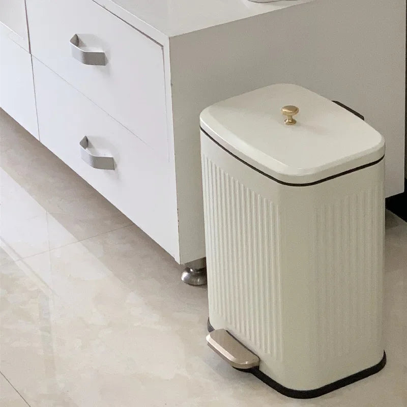 Vintage Style White Pedal Bin With Gold Handle on Luulla