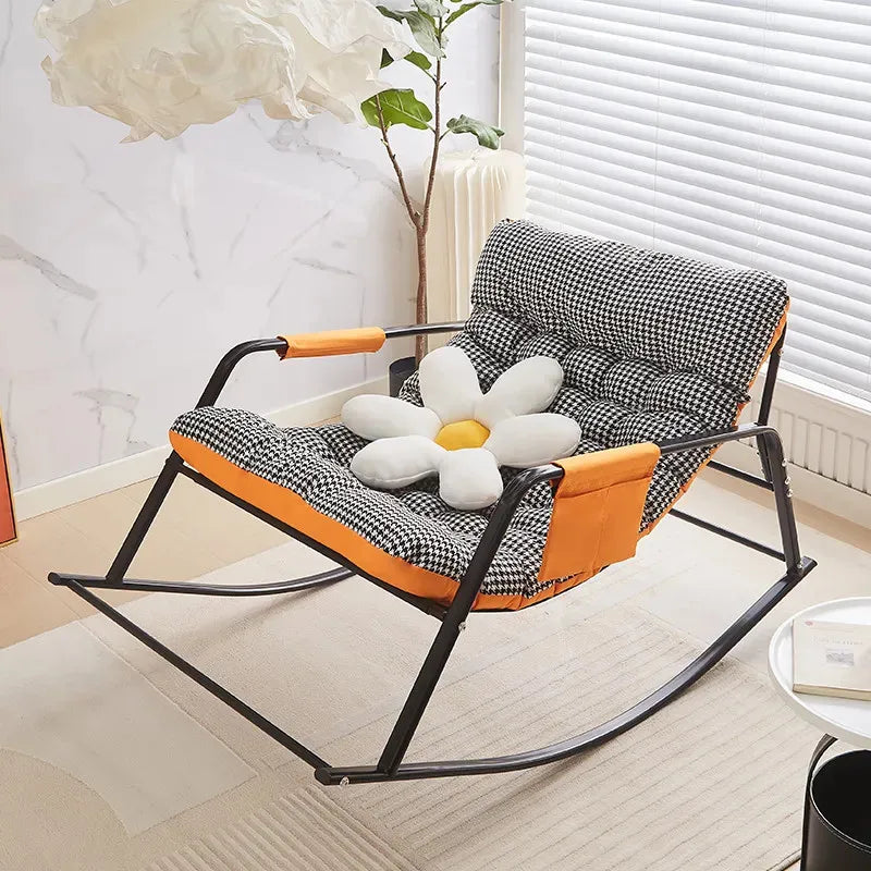 Modern Houndstooth Rocking Chair With Plush Flower Cushion on Luulla