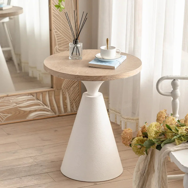 Modern Round Wooden Top Side Table With Cone Base on Luulla
