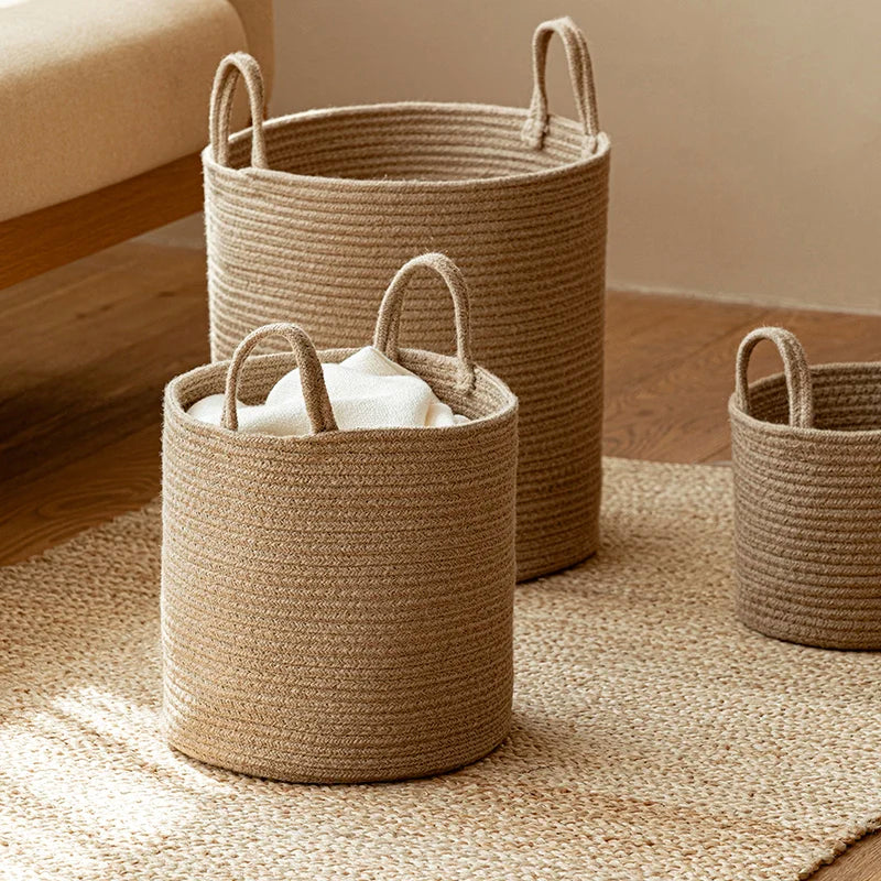 Natural Woven Jute Storage Baskets With Handles Set on Luulla