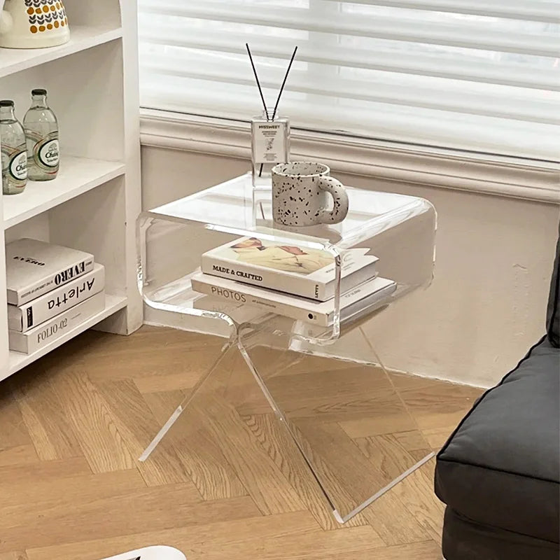 Modern Acrylic Side Table With Magazine Storage Rack on Luulla