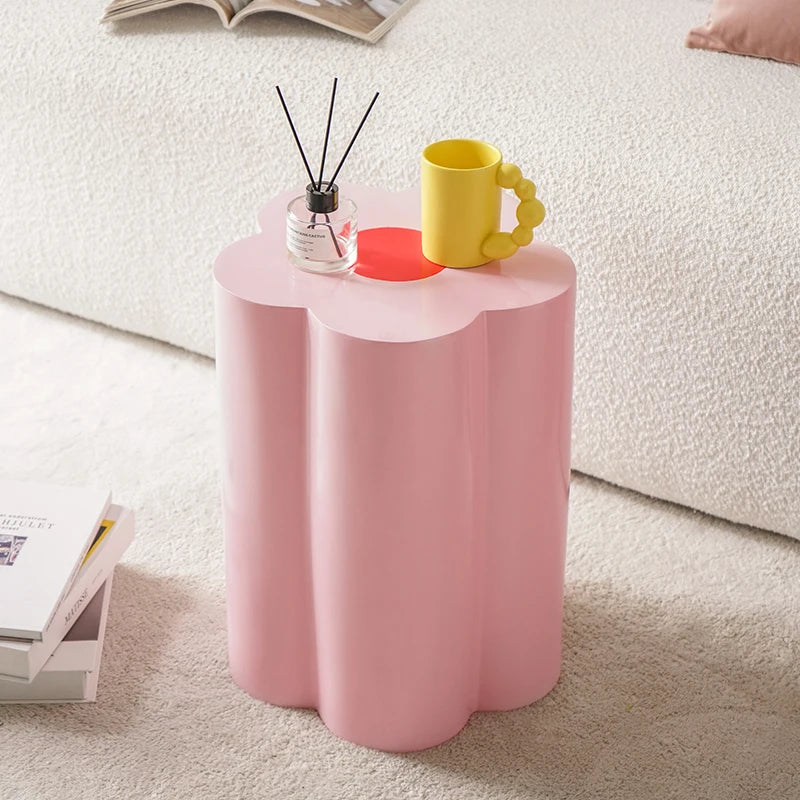 Modern Pink Round Wavy Edge Bedside Table on Luulla