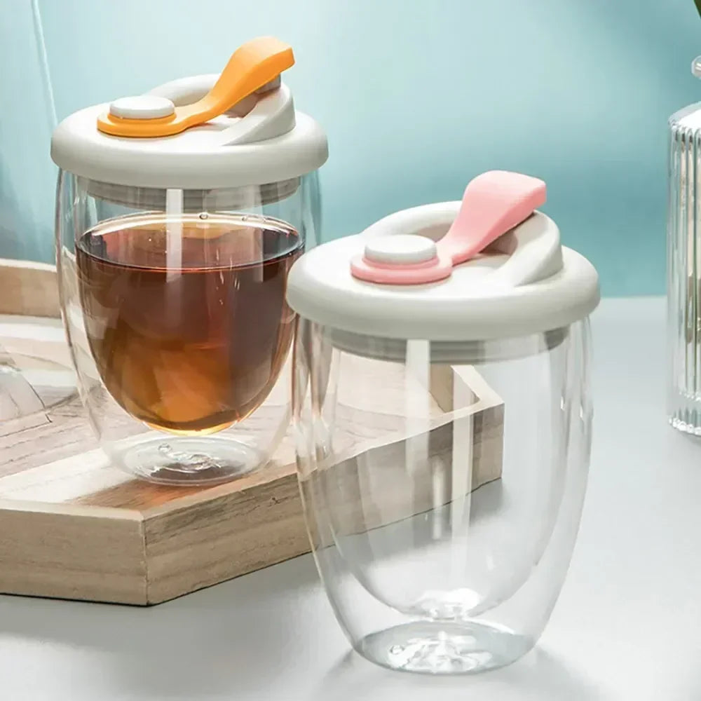 Doublewalled Glass Tea Infuser Cups With Lids on Luulla