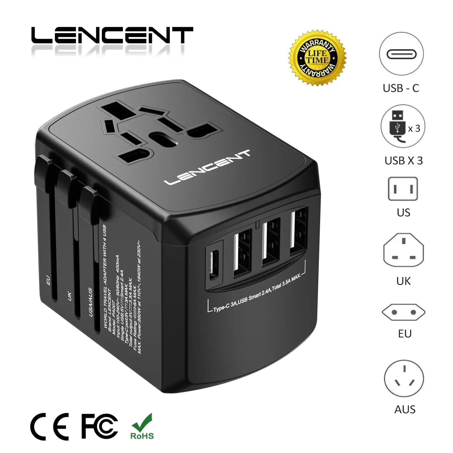 Universal Travel Adapter With Usb c And Usb Ports on Luulla