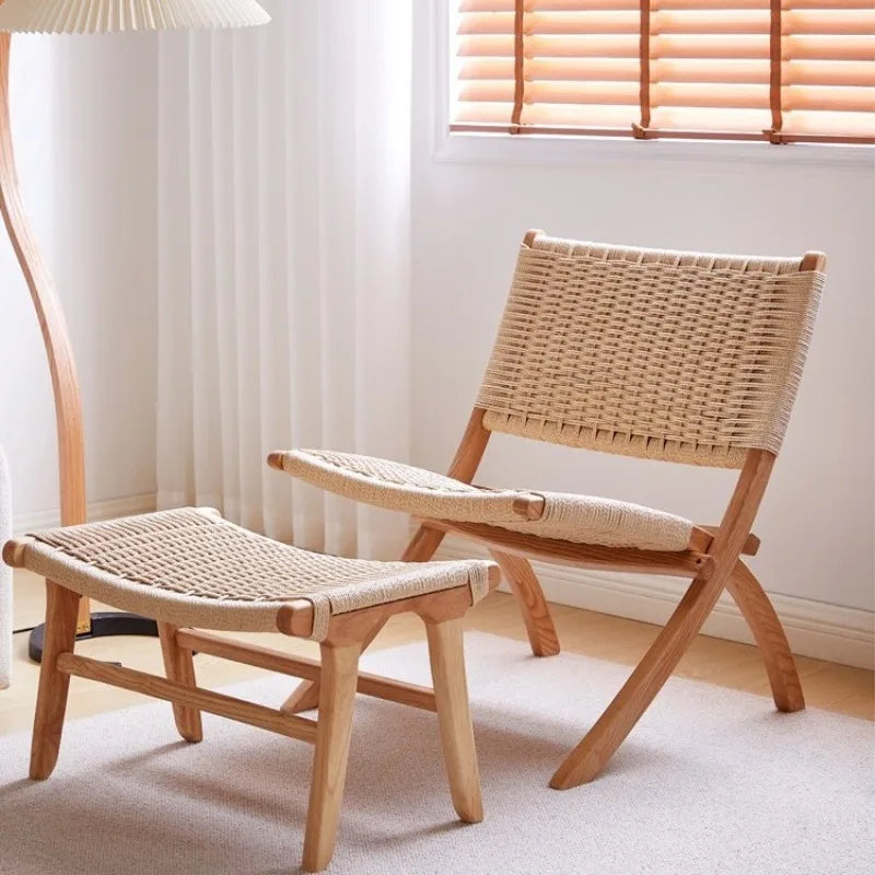 Natural Wood Woven Chair With Matching Ottoman on Luulla