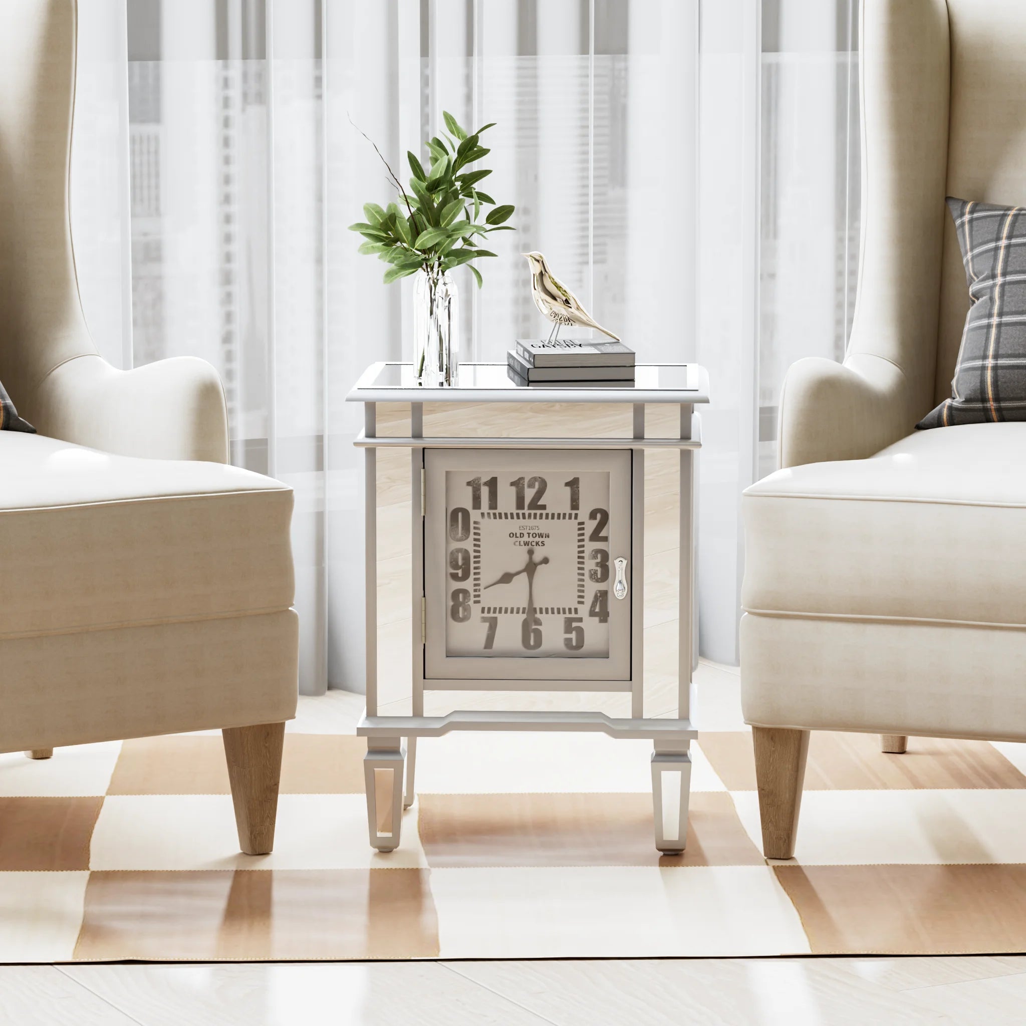 Mirrored Side Table With Built-in Clock Design on Luulla