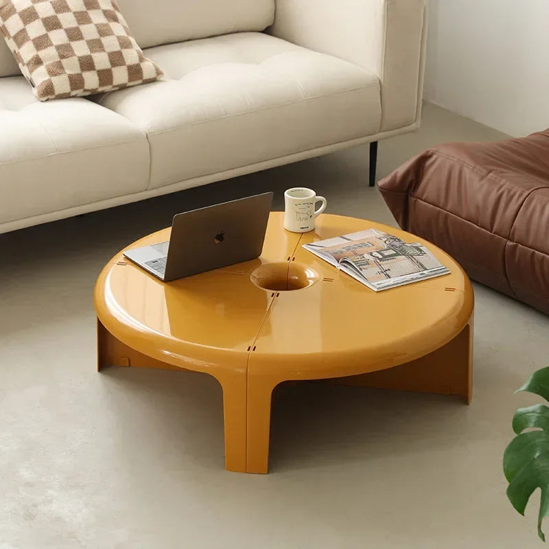 Modern Round Yellow Coffee Table With Center Compartment on Luulla