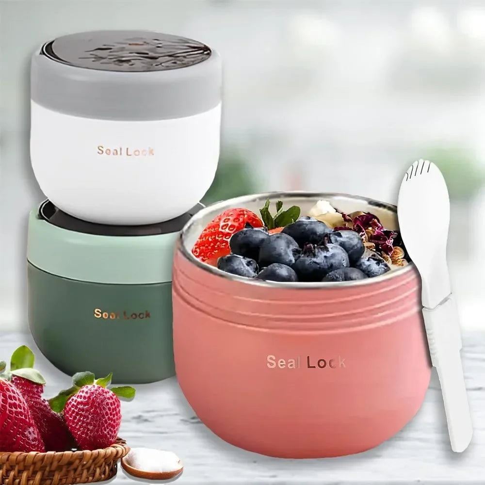 Insulated Stainless Steel Food Container With Spoon on Luulla